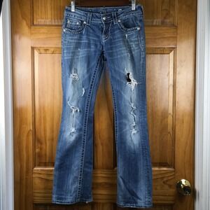 Miss Me Bootcut Sz 26 Blue Distressed Embellished Jeans Y2K McBling Cowgirl